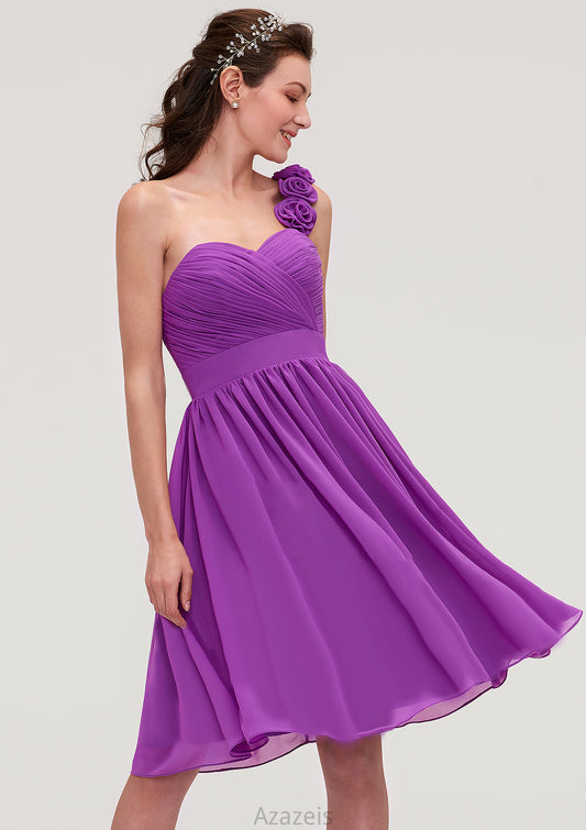 One-Shoulder Sleeveless Knee-Length Chiffon A-line/Princess Bridesmaid Dresseses With Pleated Flowers Skylar DFP0025441