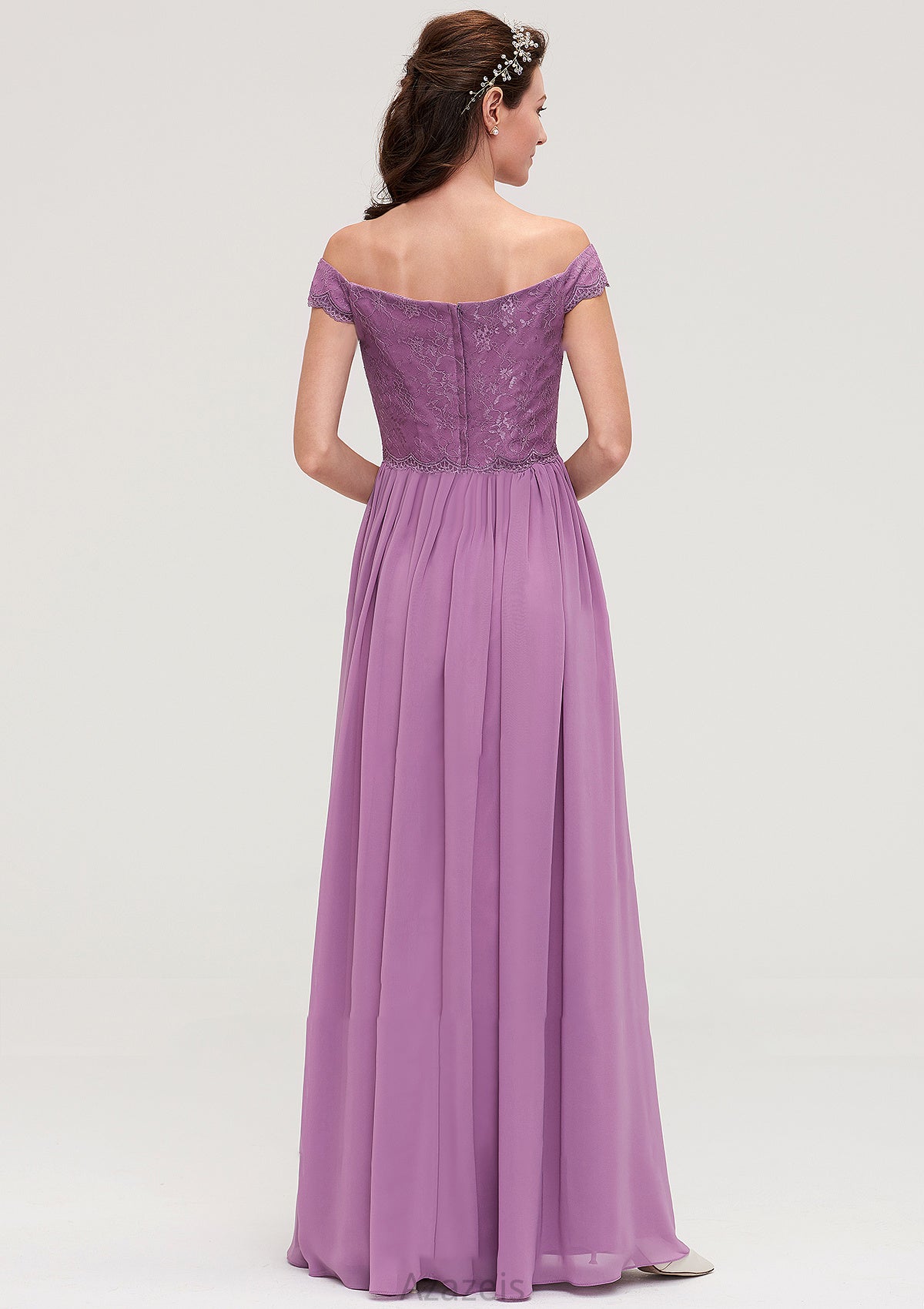 Sleeveless Off-the-Shoulder Long/Floor-Length Chiffon A-line/Princess Bridesmaid Dresseses With Appliqued Milagros DFP0025442