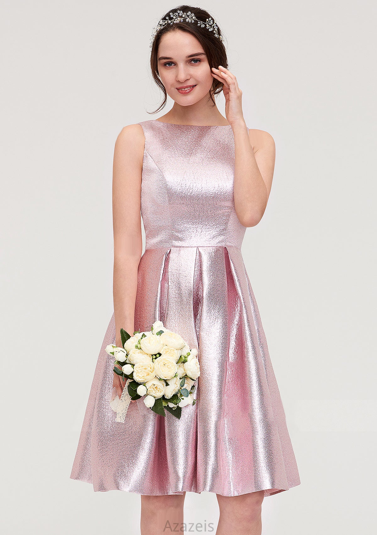 Bateau Sleeveless Taffeta Knee-Length A-line/Princess Bridesmaid Dresses With Ruffles  -   Isabela DFP0025444