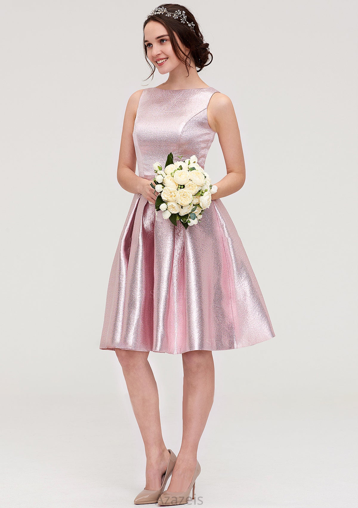 Bateau Sleeveless Taffeta Knee-Length A-line/Princess Bridesmaid Dresses With Ruffles  -   Isabela DFP0025444