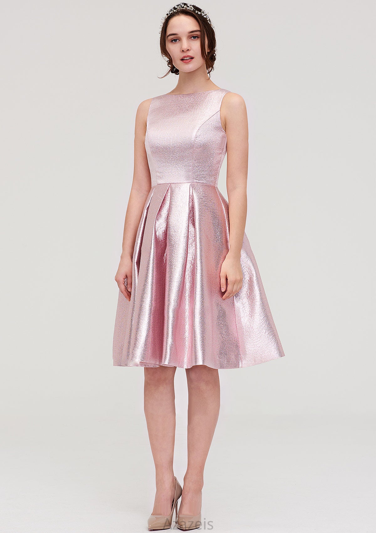 Bateau Sleeveless Taffeta Knee-Length A-line/Princess Bridesmaid Dresses With Ruffles  -   Isabela DFP0025444