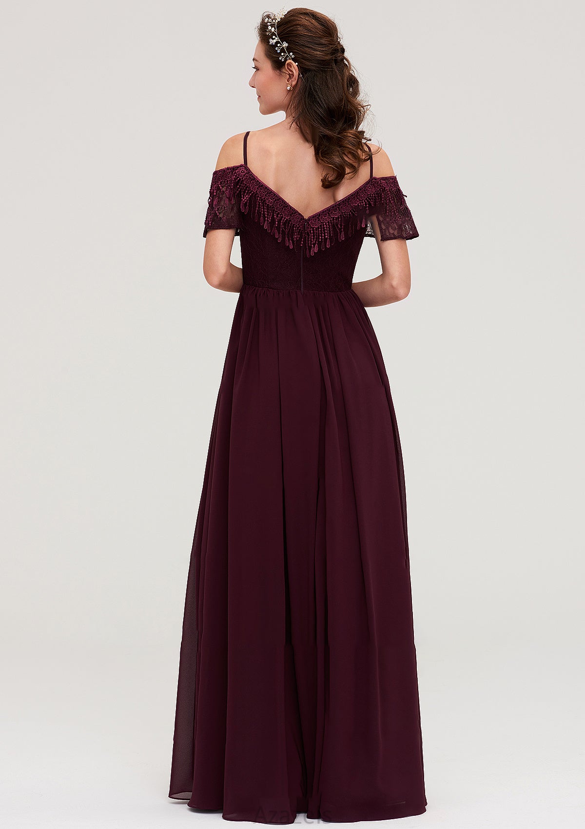 Off-the-Shoulder Sleeveless Chiffon A-line/Princess Long/Floor-Length Bridesmaid Dresseses With Lace Harriet DFP0025449