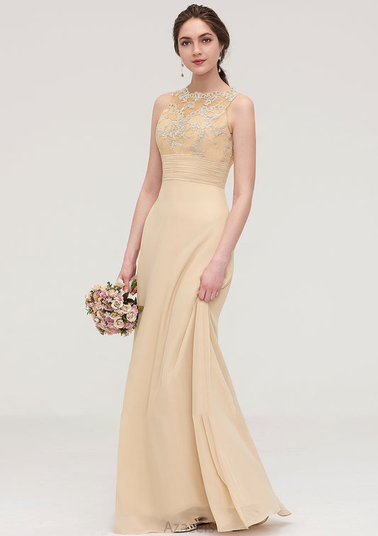 Sleeveless Halter Open Back Long/Floor-Length Sheath/Column Chiffon Bridesmaid Dresses With Pleated Lace Madilynn DFP0025451