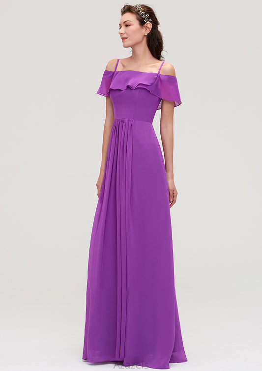 Sleeveless Off-the-Shoulder Chiffon A-line/Princess Long/Floor-Length Bridesmaid Dresseses With Ruffles Belinda DFP0025452