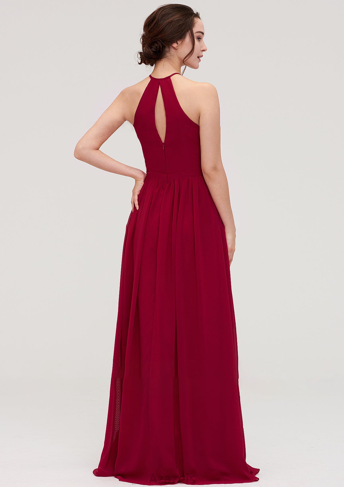 Scoop Neck Sleeveless A-line/Princess Long/Floor-Length Chiffon Bridesmaid Dresseses With Pleated Callie DFP0025456