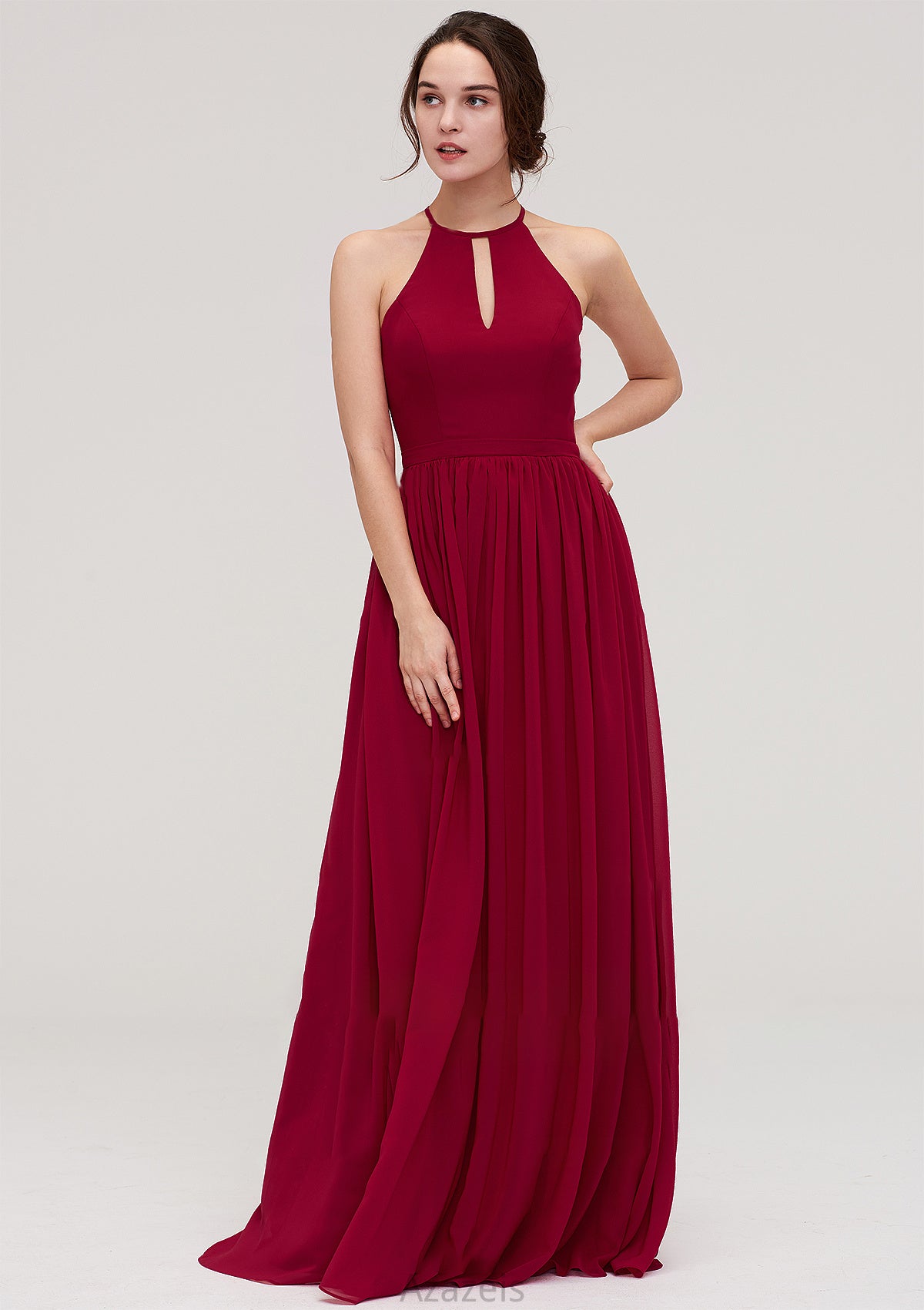 Scoop Neck Sleeveless A-line/Princess Long/Floor-Length Chiffon Bridesmaid Dresseses With Pleated Callie DFP0025456