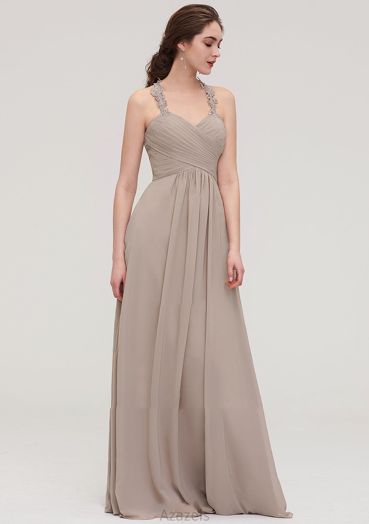 Sleeveless Sweetheart Long/Floor-Length Chiffon A-line/Princess Bridesmaid Dresses With Pleated Lace Skye DFP0025457