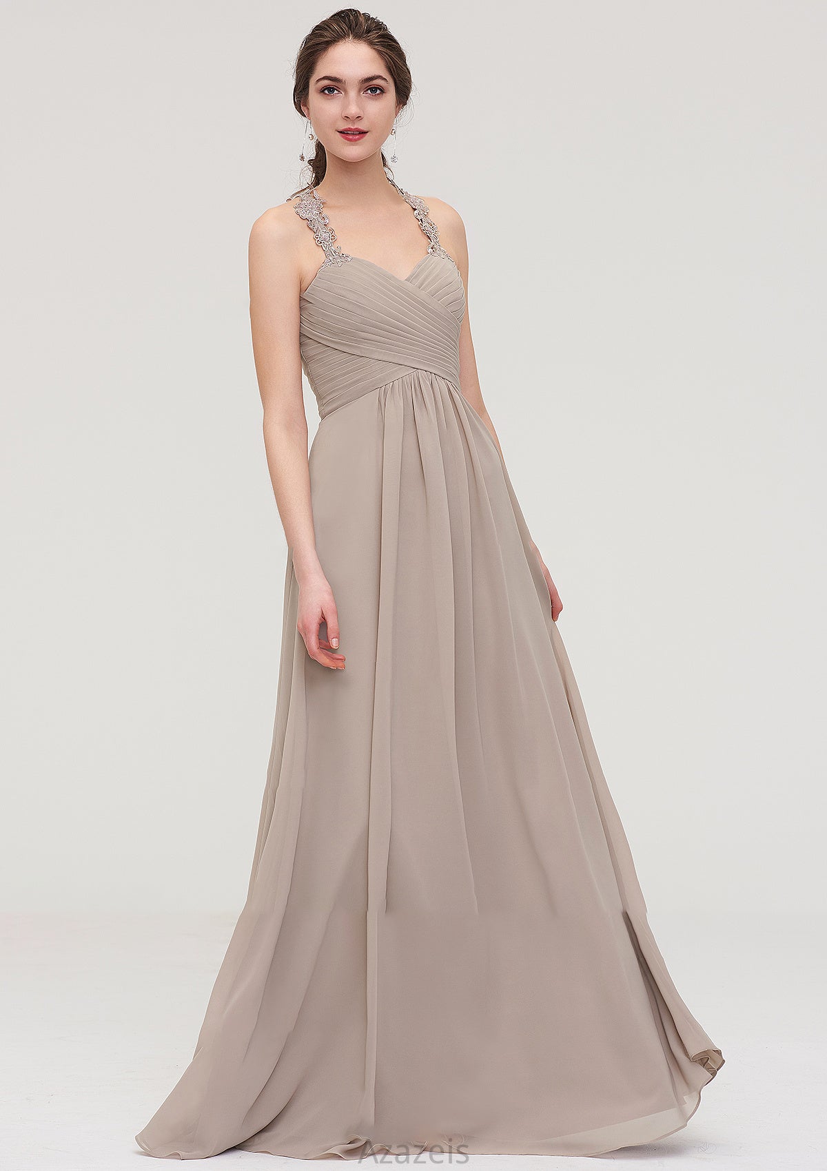 Sleeveless Sweetheart Long/Floor-Length Chiffon A-line/Princess Bridesmaid Dresses With Pleated Lace Skye DFP0025457