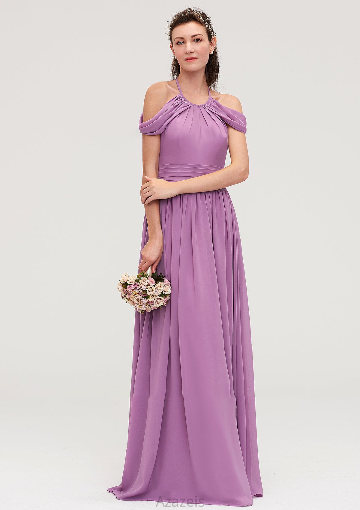 Scoop Neck Sleeveless Chiffon A-line/Princess Long/Floor-Length Bridesmaid Dresseses With Pleated Nancy DFP0025461