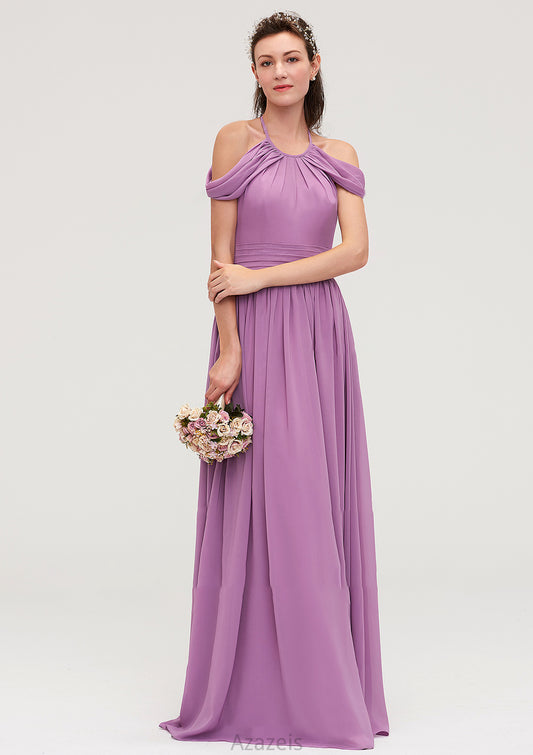 Scoop Neck Sleeveless Chiffon A-line/Princess Long/Floor-Length Bridesmaid Dresseses With Pleated Nancy DFP0025461