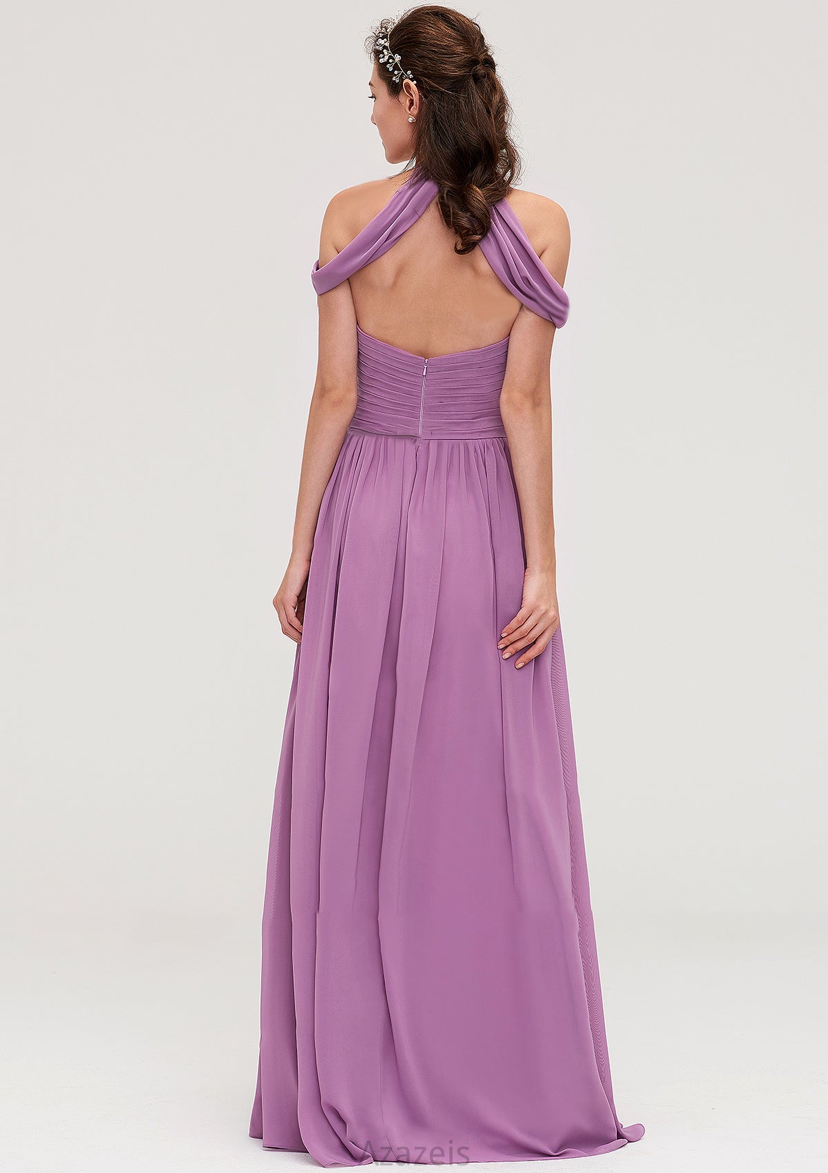 Scoop Neck Sleeveless Chiffon A-line/Princess Long/Floor-Length Bridesmaid Dresseses With Pleated Nancy DFP0025461