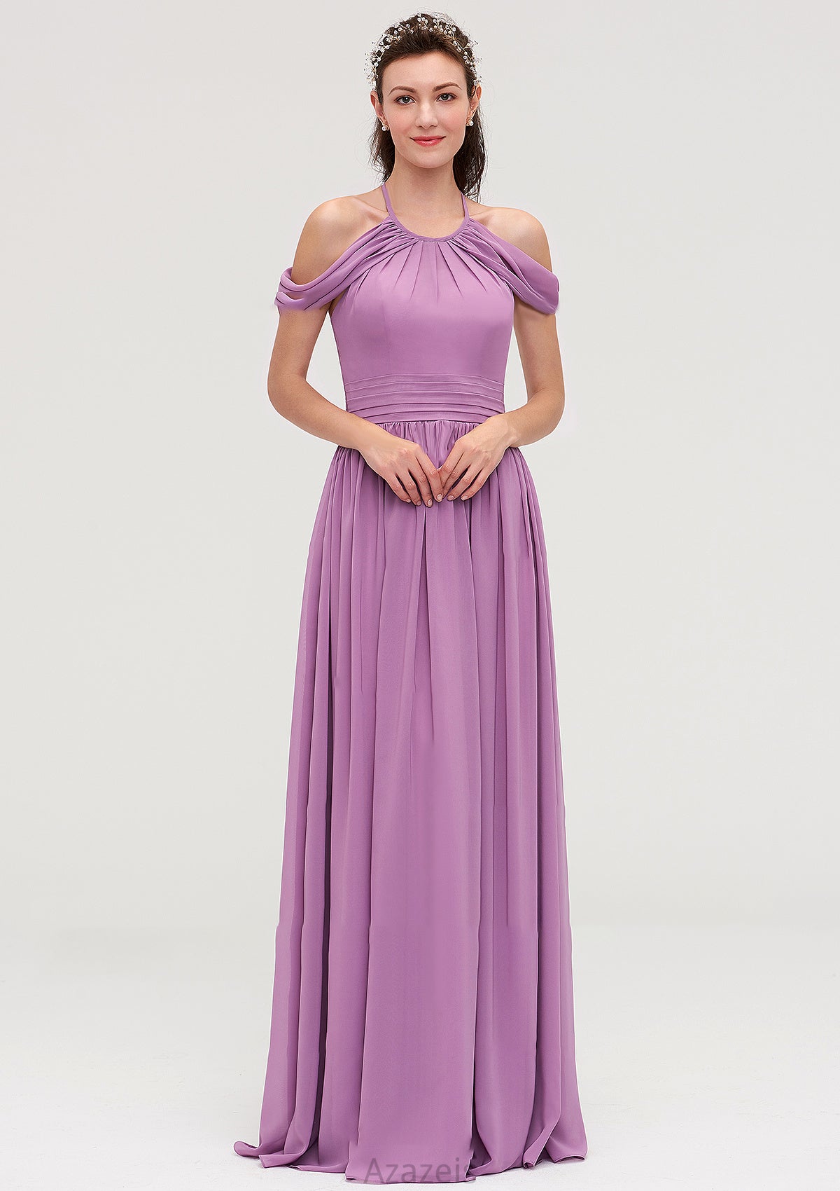 Scoop Neck Sleeveless Chiffon A-line/Princess Long/Floor-Length Bridesmaid Dresseses With Pleated Nancy DFP0025461