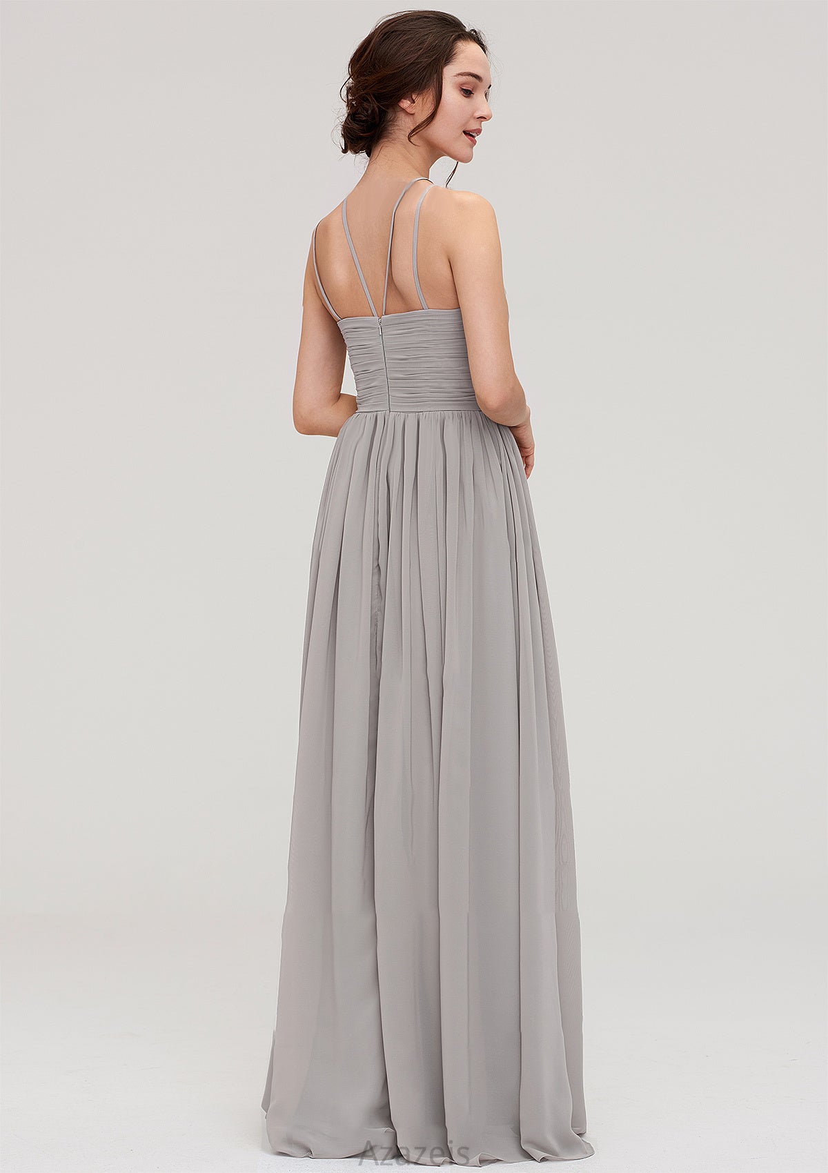 Halter Sleeveless A-line/Princess Long/Floor-Length Chiffon Bridesmaid Dresses With Pleated Jessie DFP0025462