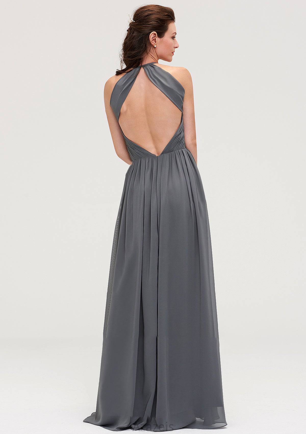 Sleeveless Halter Chiffon A-line/Princess Long/Floor-Length Bridesmaid Dresseses With Pleated Aliana DFP0025466