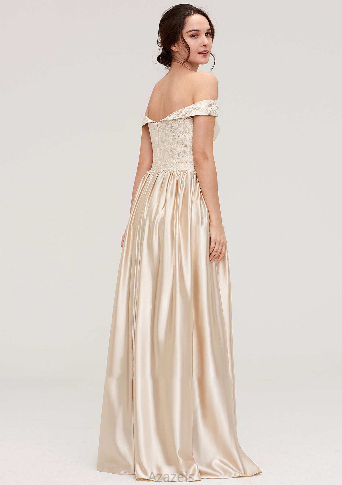 Off-the-Shoulder SleevelessA-line/Princess Charmeuse  Long/Floor-Length Bridesmaid Dresses With Appliqued Uerica DFP0025469