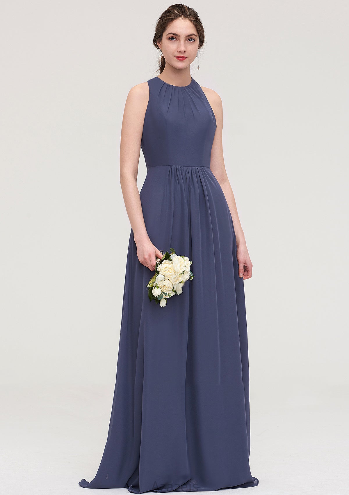 Sleeveless Scoop Neck ong/Floor-Length Chiffon A-line/Princess LStormy Bridesmaid Dresses With Pleated Ariel DFP0025470