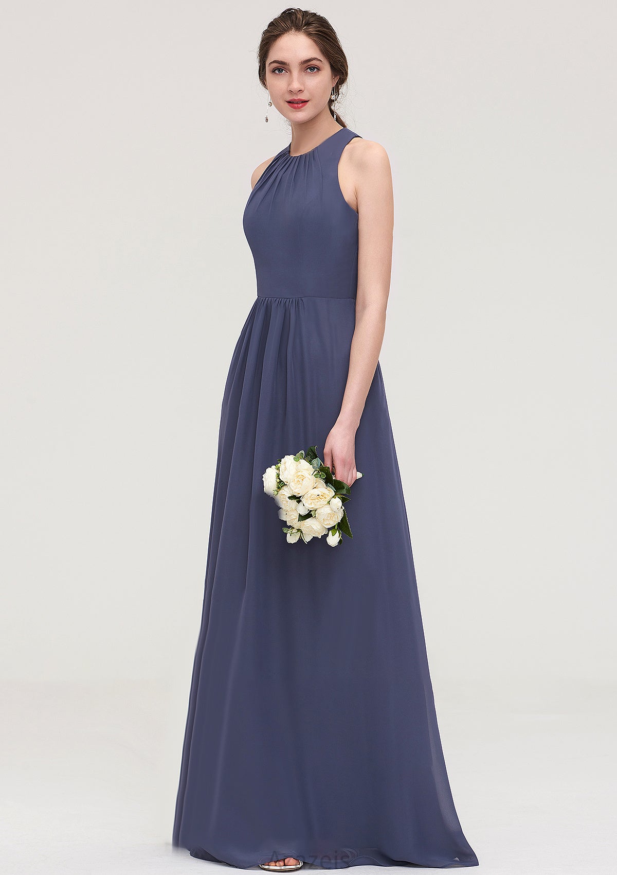 Sleeveless Scoop Neck ong/Floor-Length Chiffon A-line/Princess LStormy Bridesmaid Dresses With Pleated Ariel DFP0025470