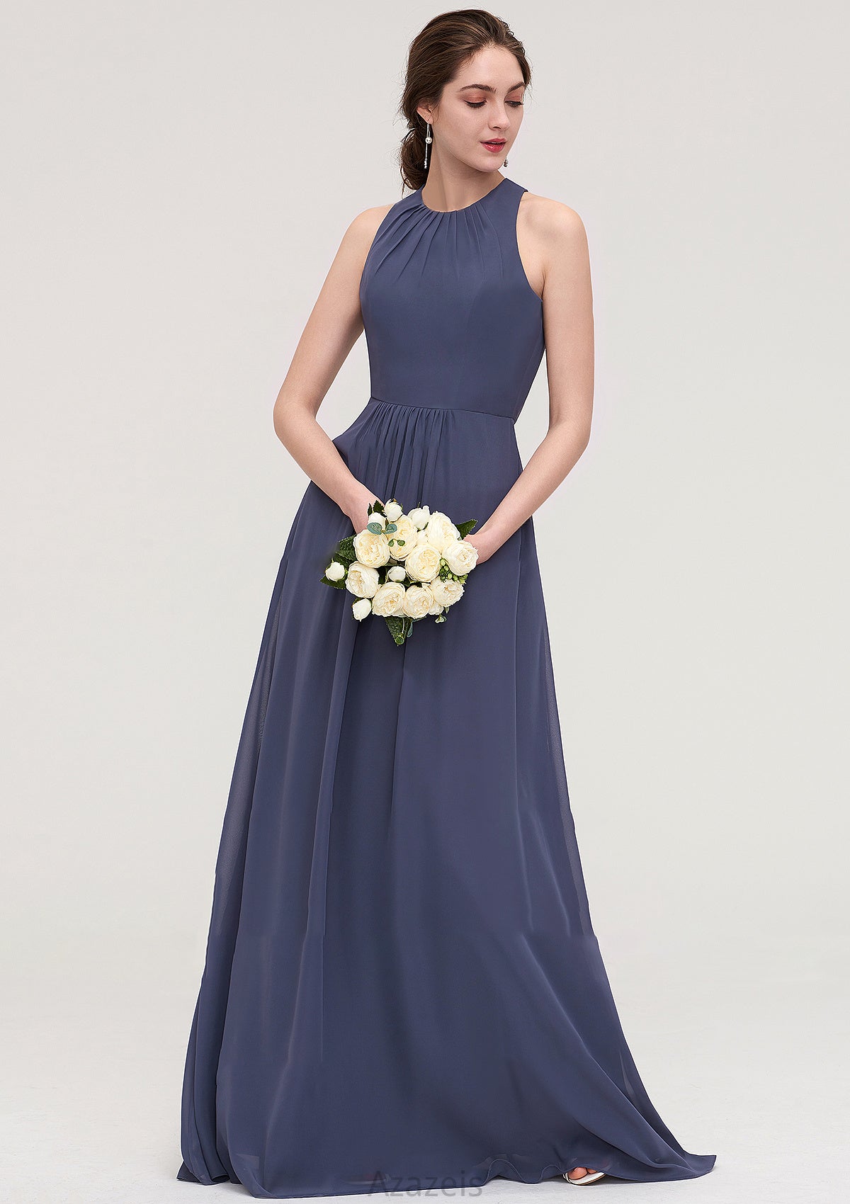 Sleeveless Scoop Neck ong/Floor-Length Chiffon A-line/Princess LStormy Bridesmaid Dresses With Pleated Ariel DFP0025470