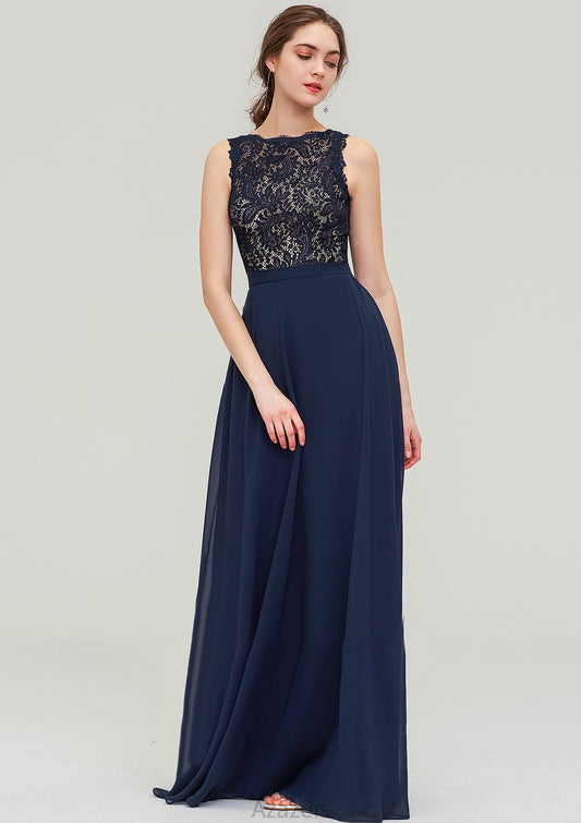 Sleeveless Bateau Long/Floor-Length  Chiffon A-line/Princess Bridesmaid Dresses With Sashes Lace Essence DFP0025471