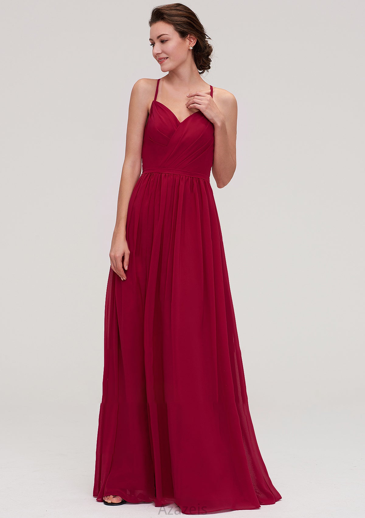 Sleeveless Sweetheart Long/Floor-Length Chiffon A-line/Princess Bridesmaid Dresseses With Split Pleated Jayden DFP0025477