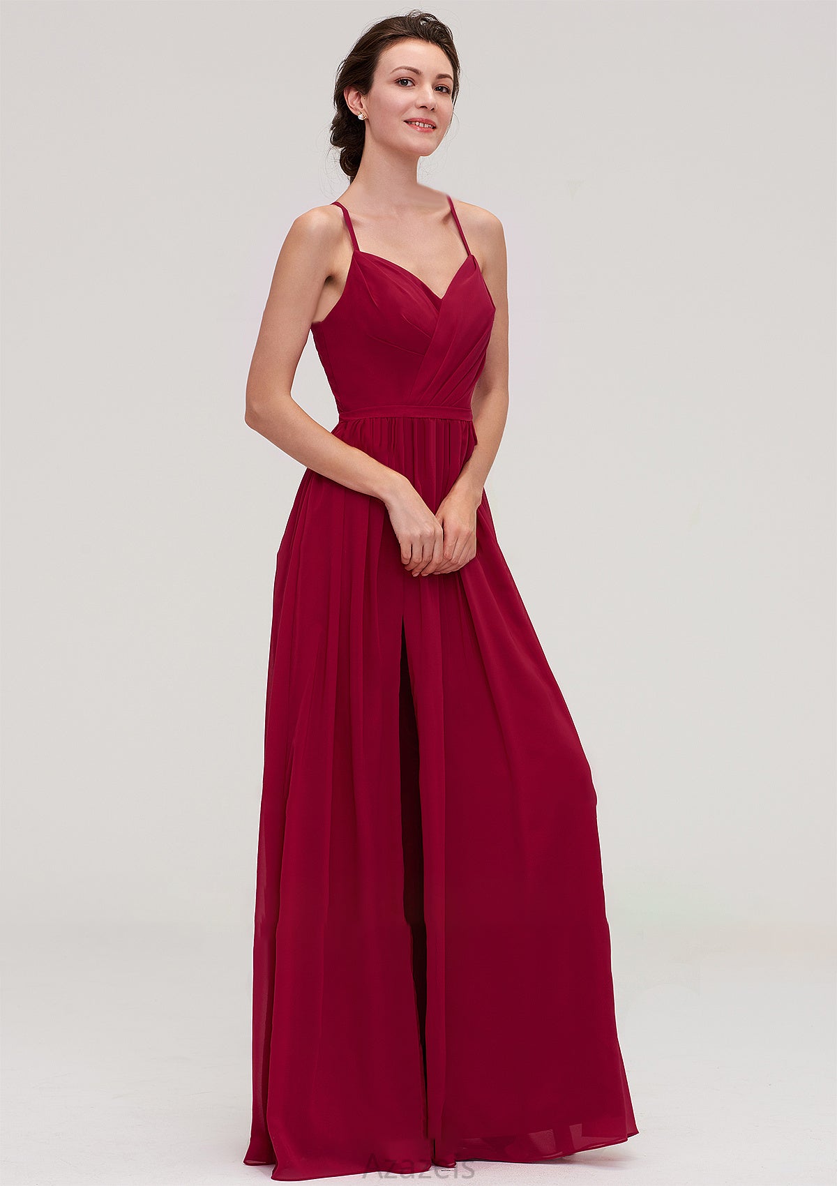 Sleeveless Sweetheart Long/Floor-Length Chiffon A-line/Princess Bridesmaid Dresseses With Split Pleated Jayden DFP0025477