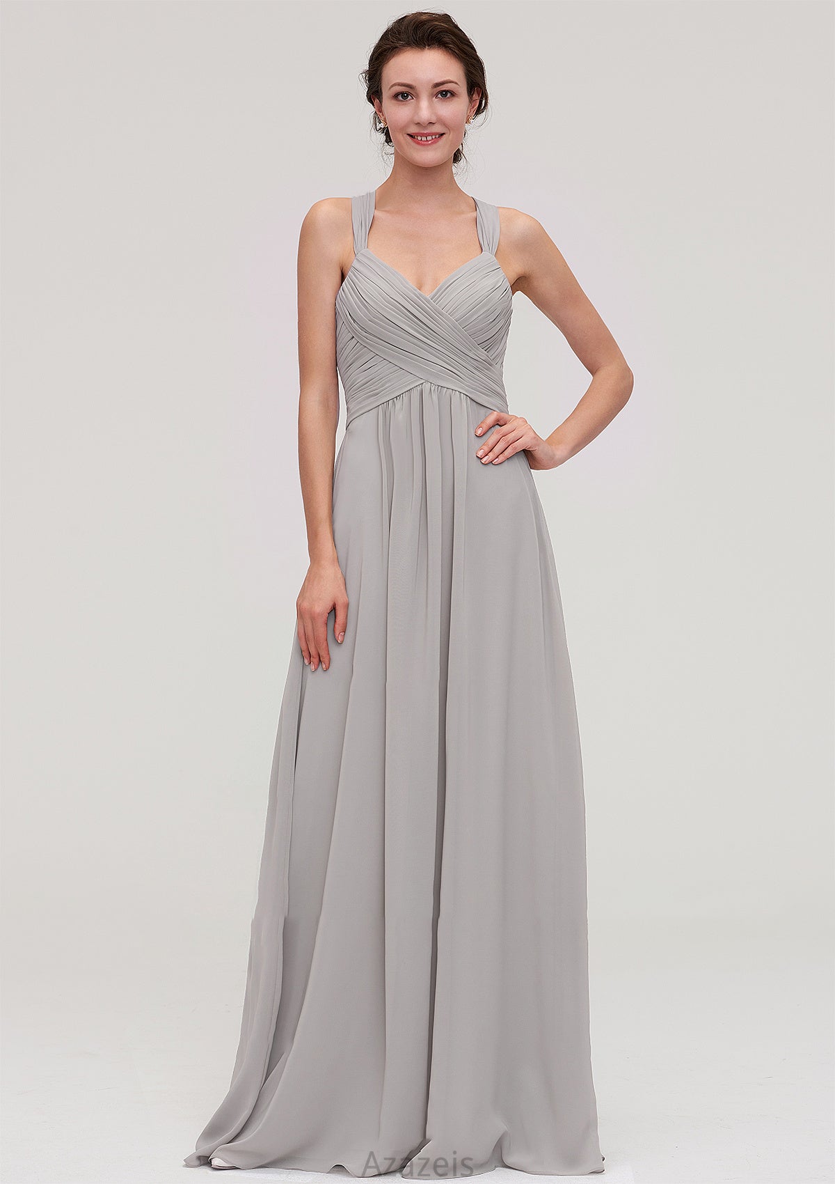 Sleeveless Sweetheart Long/Floor-Length Chiffon A-line/Princess Bridesmaid Dresseses With Pleated Beading Itzel DFP0025478