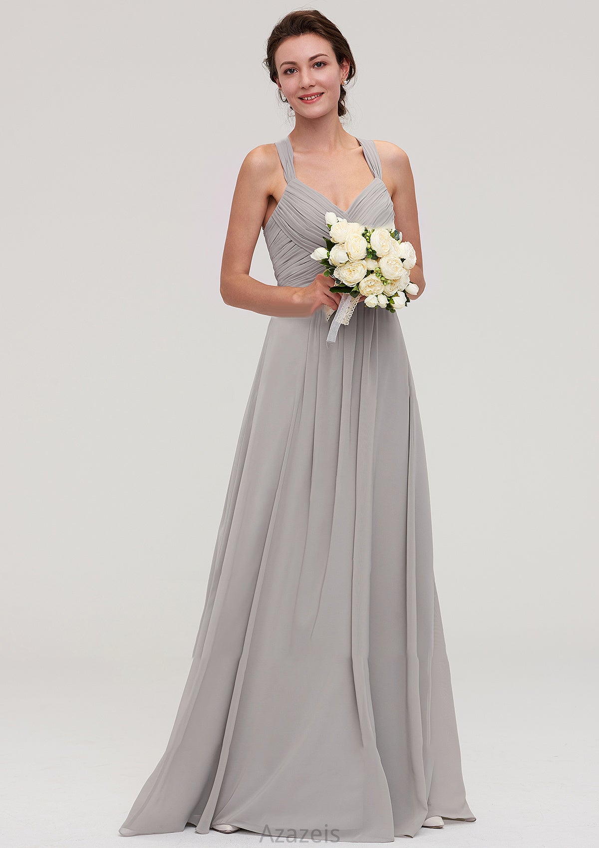 Sleeveless Sweetheart Long/Floor-Length Chiffon A-line/Princess Bridesmaid Dresseses With Pleated Beading Itzel DFP0025478