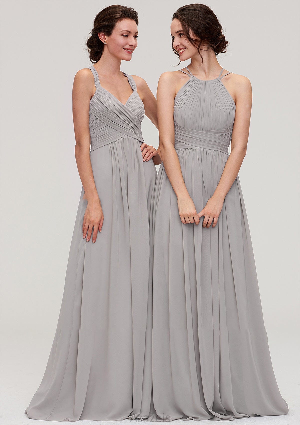 Sleeveless Sweetheart Long/Floor-Length Chiffon A-line/Princess Bridesmaid Dresseses With Pleated Beading Itzel DFP0025478