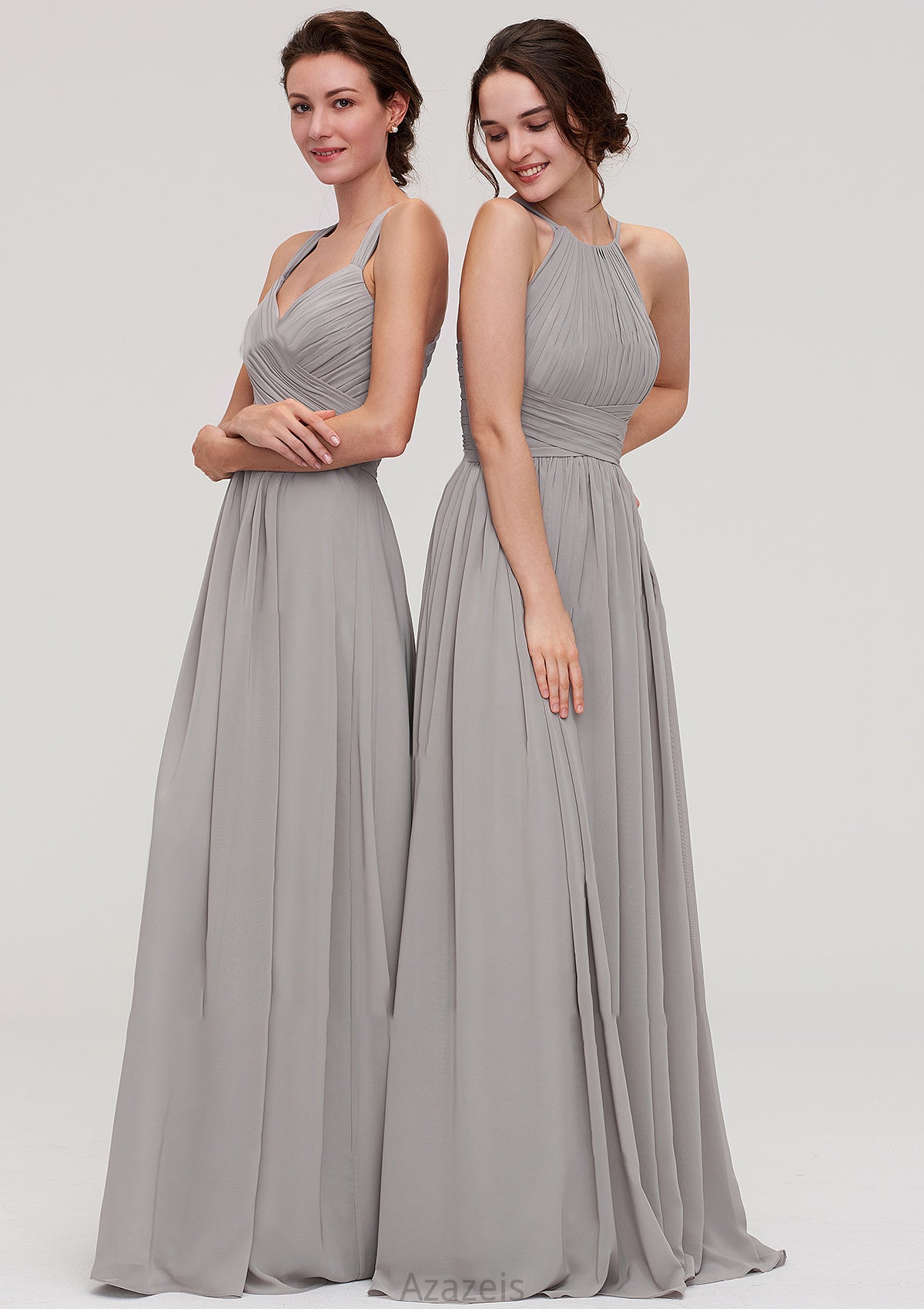 Sleeveless Sweetheart Long/Floor-Length Chiffon A-line/Princess Bridesmaid Dresseses With Pleated Beading Itzel DFP0025478