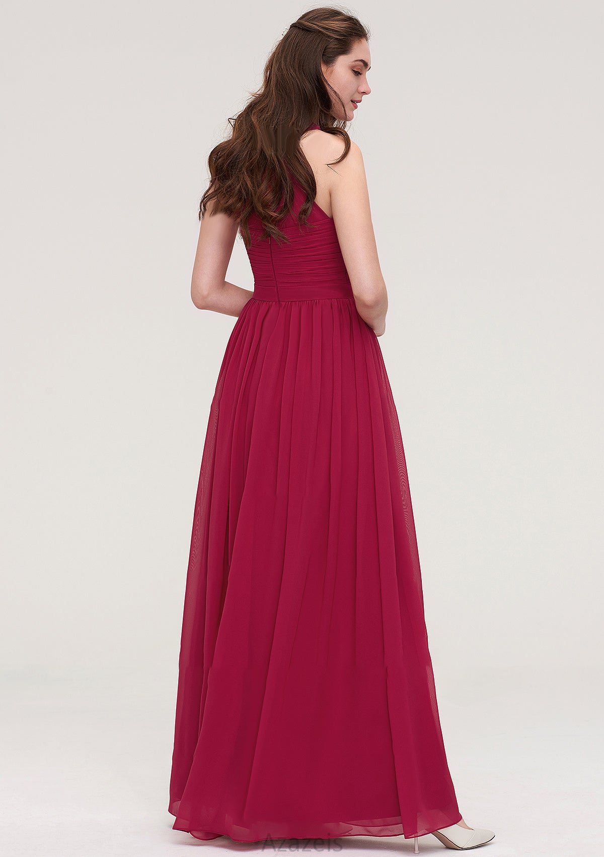 Halter Sleeveless Long/Floor-Length Chiffon A-line/Princess Bridesmaid Dresses With Pleated Lisa DFP0025483