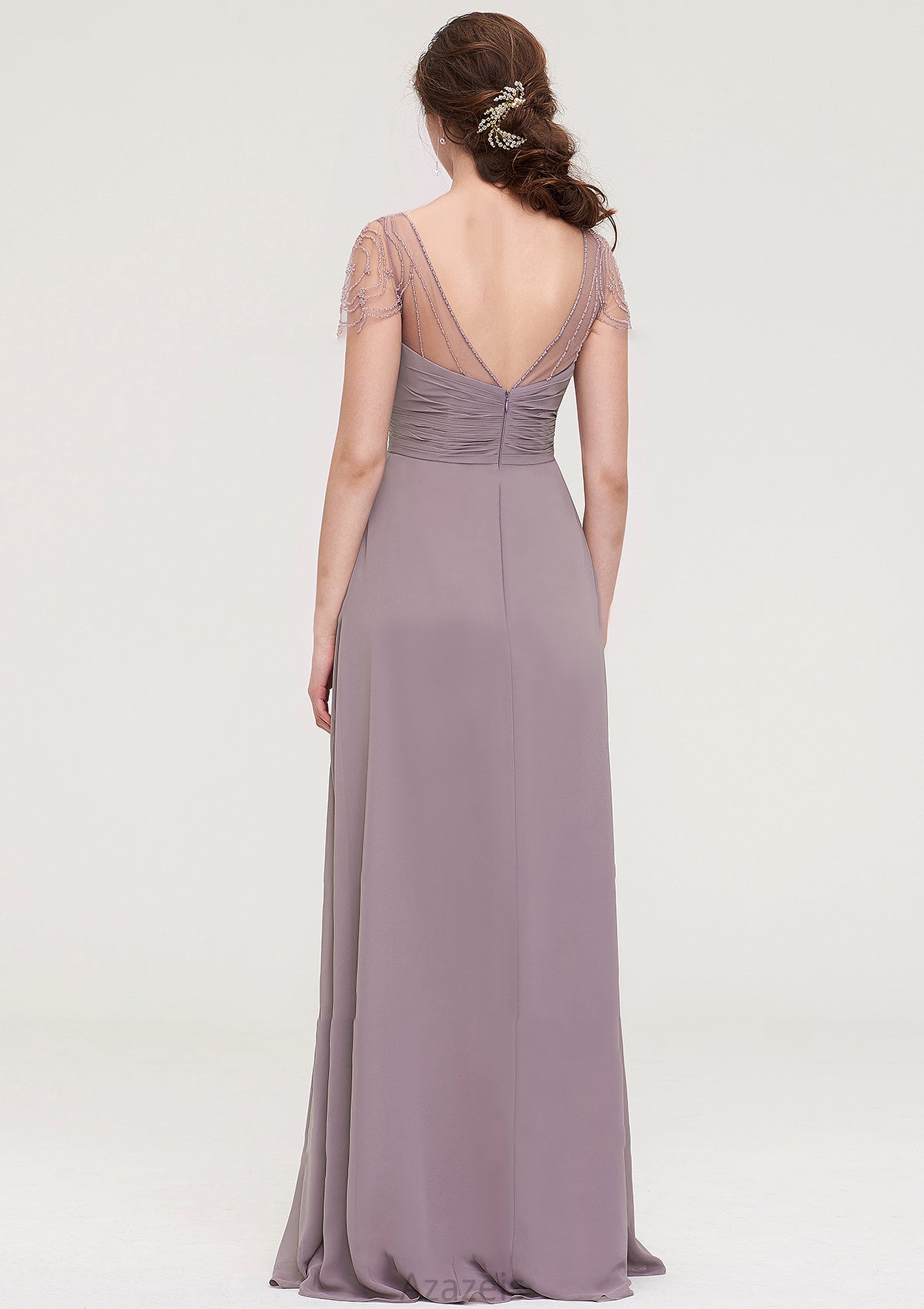 Short Sleeve Sweetheart Long/Floor-Length Chiffon A-line/Princess Bridesmaid Dresses With Pleated Beading Maggie DFP0025487