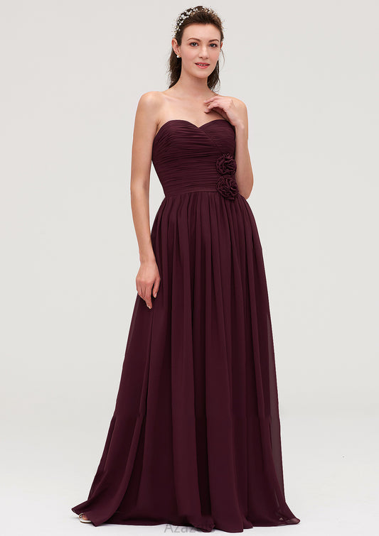 Sweetheart Sleeveless Long/Floor-Length Chiffon A-line/Princess Bridesmaid Dresses With Pleated Madalyn DFP0025490