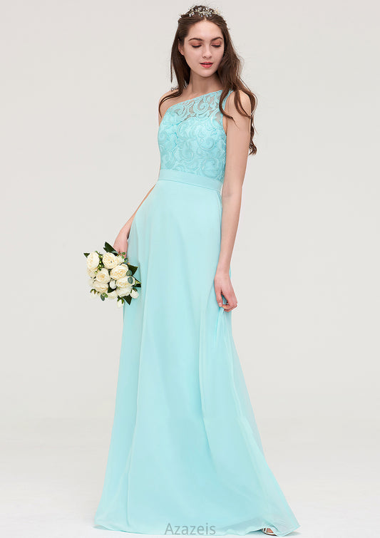 One-Shoulder Sleeveless Long/Floor-Length Chiffon A-line/Princess Bridesmaid Dresses With Lace Heaven DFP0025491