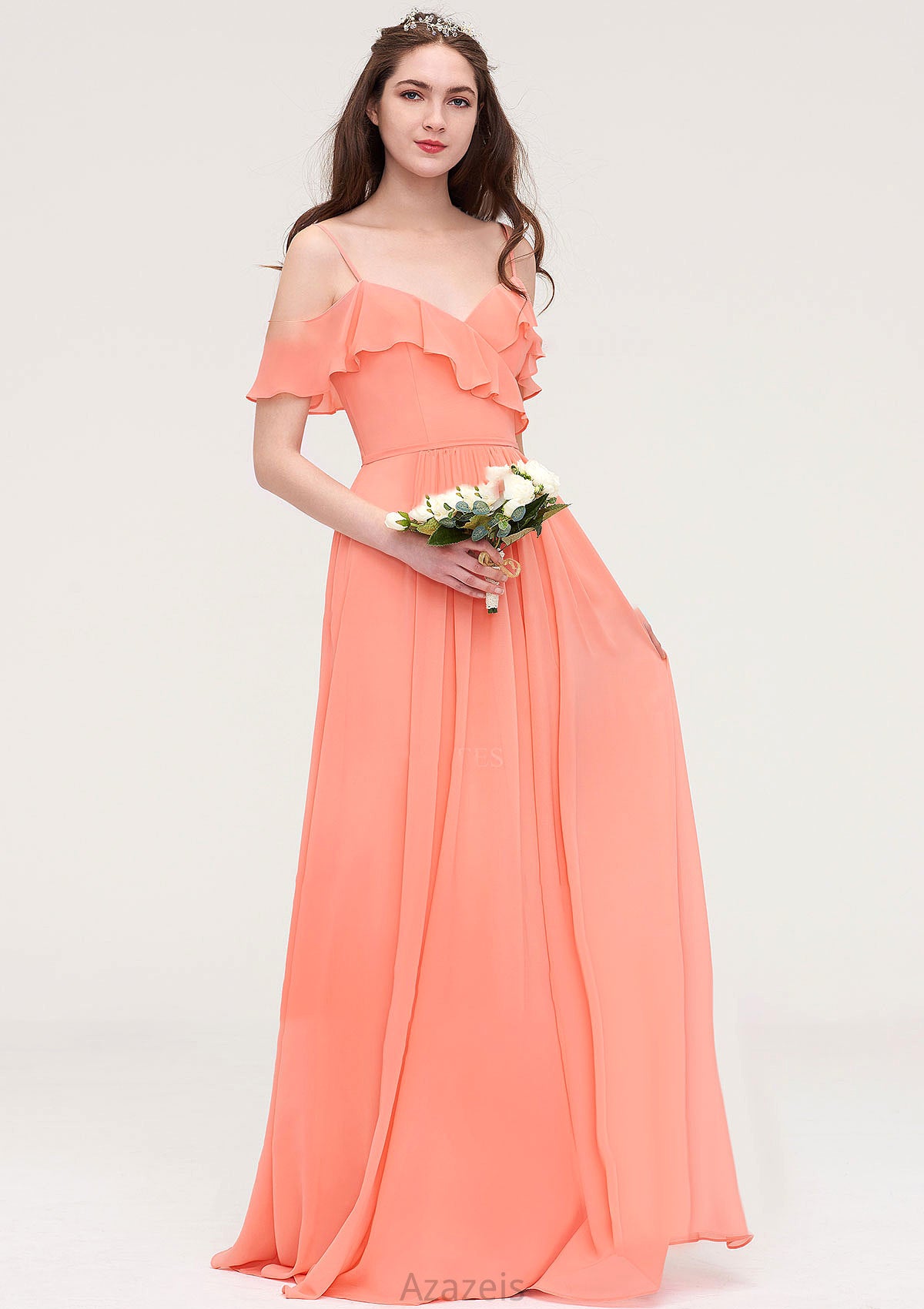 Sleeveless Sweetheart Long/Floor-Length Chiffon A-line/Princess Bridesmaid Dresses With Pleated Adrianna DFP0025492