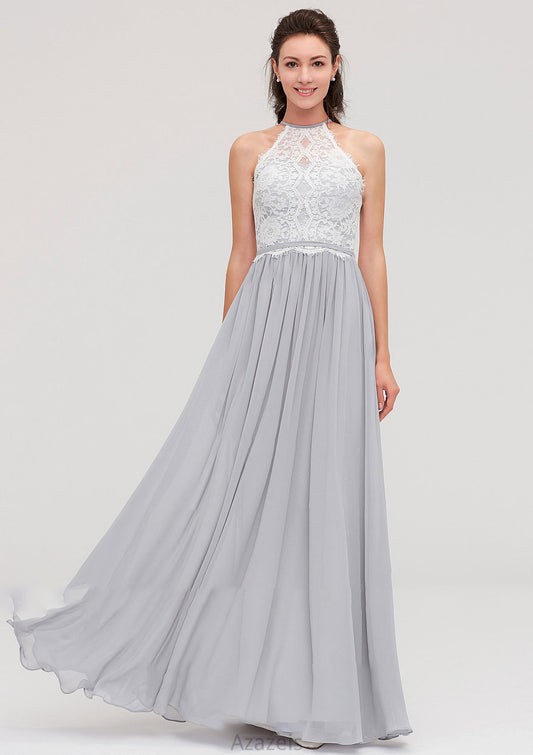 Sleeveless Scoop Neck A-line/Princess Chiffon Long/Floor-Length Bridesmaid Dresseses With Lace Avah DFP0025497