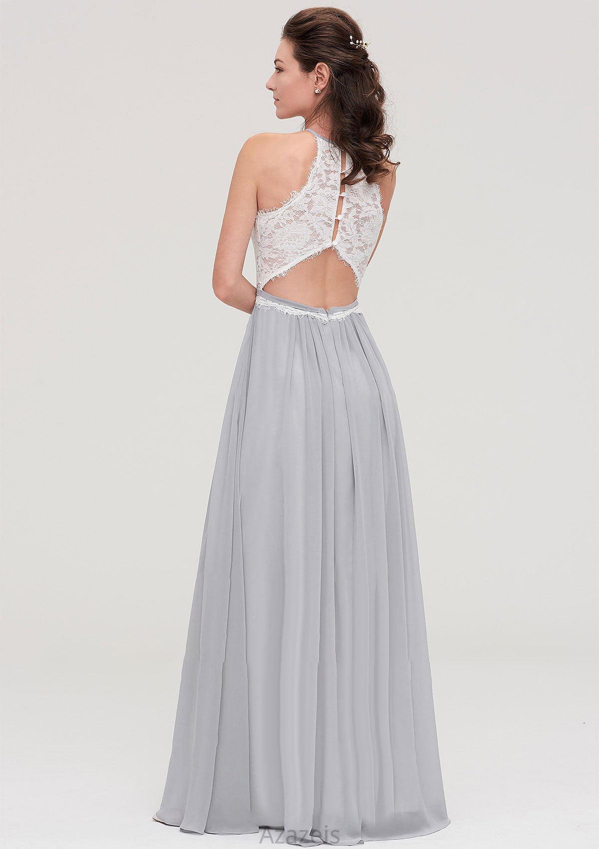 Sleeveless Scoop Neck A-line/Princess Chiffon Long/Floor-Length Bridesmaid Dresseses With Lace Avah DFP0025497