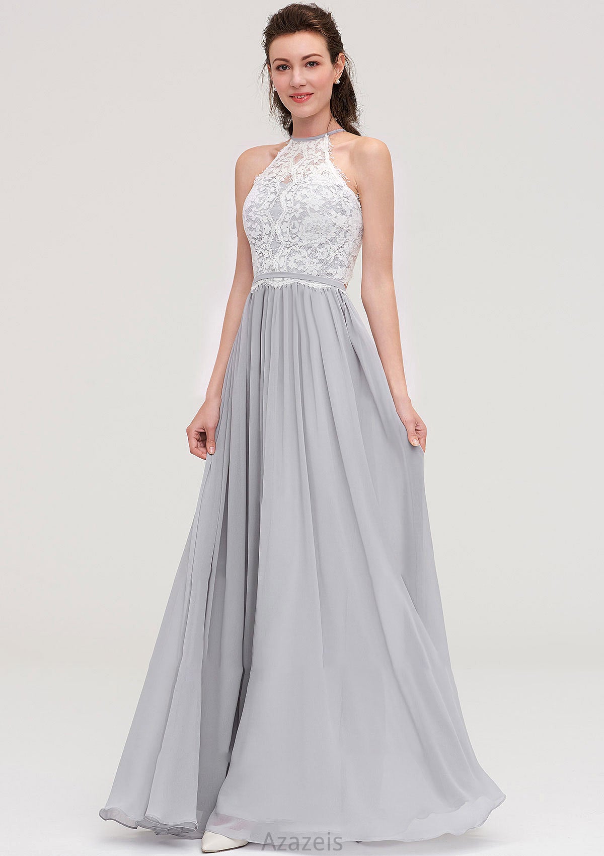 Sleeveless Scoop Neck A-line/Princess Chiffon Long/Floor-Length Bridesmaid Dresseses With Lace Avah DFP0025497