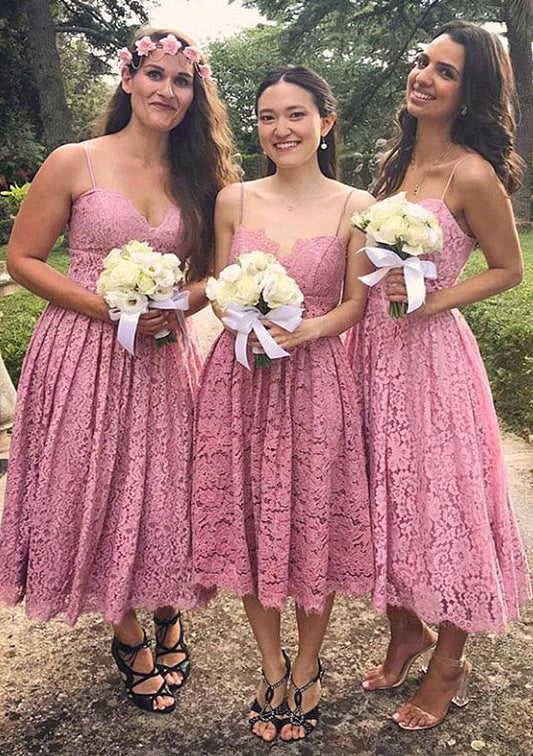 Sleeveless Sweetheart Tea-Length A-line/Princess Lace Bridesmaid Dresseses With Pleated Ariana DFP0025518