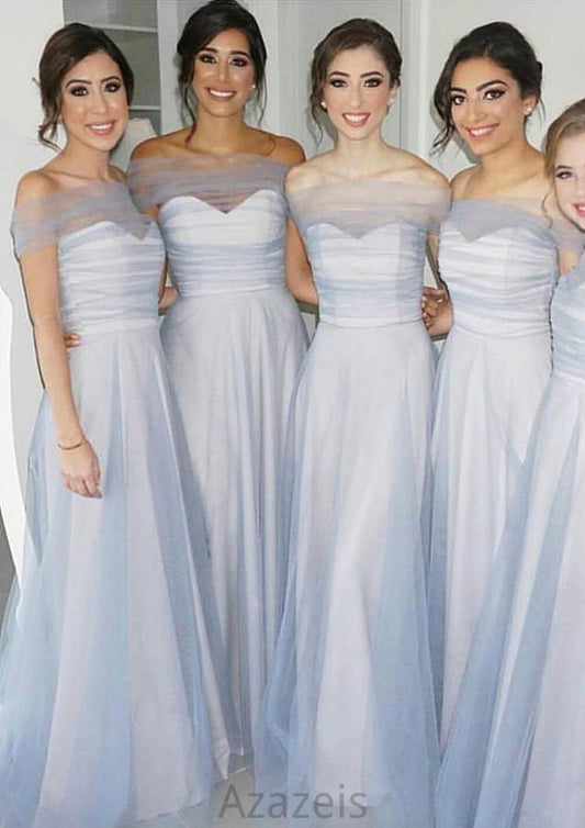 Off-The-Shoulder A-Line/Princess Long/Floor-Length Tulle Bridesmaid Dresses Macie DFP0025532