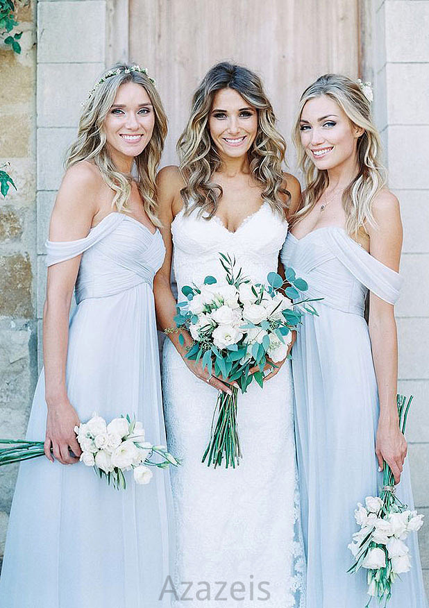 Off-The-Shoulder A-Line/Princess Long/Floor-Length Chiffon Bridesmaid Dresses With Pleated Alexa DFP0025534