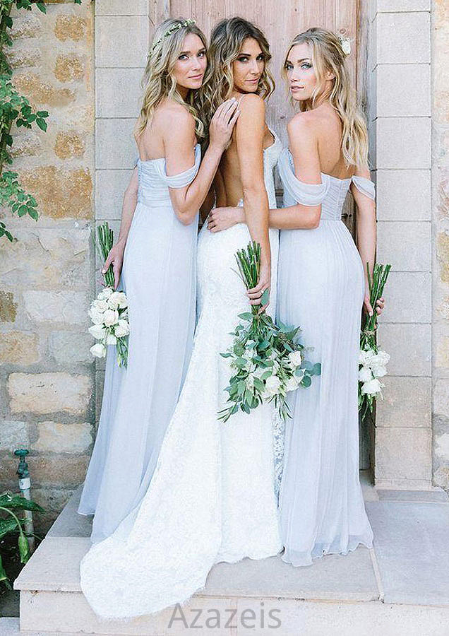 Off-The-Shoulder A-Line/Princess Long/Floor-Length Chiffon Bridesmaid Dresses With Pleated Alexa DFP0025534