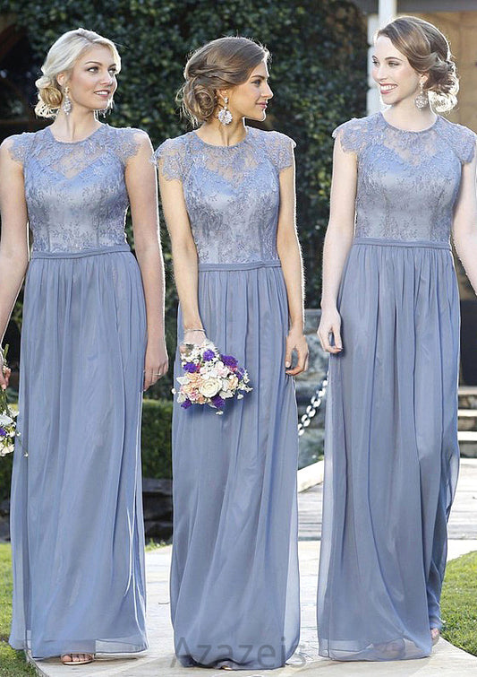 A-Line/Princess Sleeveless Scoop Neck Zipper Long/Floor-Length Chiffon Bridesmaid Dresses With Appliqued Joselyn DFP0025547