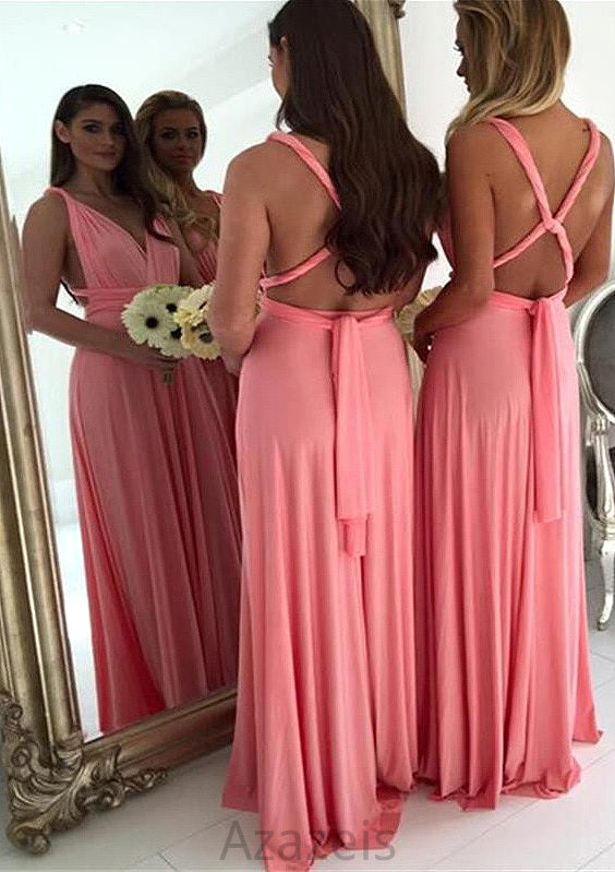 A-Line/Princess V-Neck Long/Floor-Length Chiffon Bridesmaid Dresses Adison DFP0025551