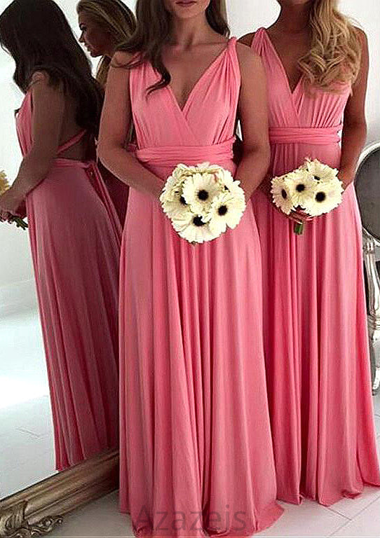 A-Line/Princess V-Neck Long/Floor-Length Chiffon Bridesmaid Dresses Adison DFP0025551