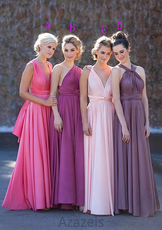 Sleeveless V Neck Long/Floor-Length A-line/Princess Chiffon Bridesmaid Dresses With Pleated Jazmin DFP0025560