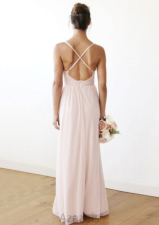 Spaghetti Straps Sleeveless V Neck Long/Floor-Length Chiffon Bridesmaid Dresses With Pleated Lana DFP0025561