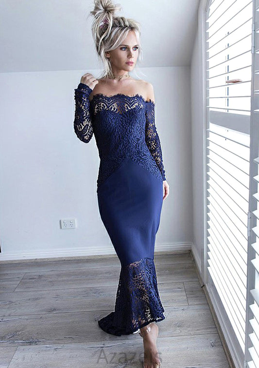 Off-the-Shoulder Full/Long Sleeve Asymmetrical Trumpet/Mermaid Lace Bridesmaid Dresseses Vivien DFP0025566