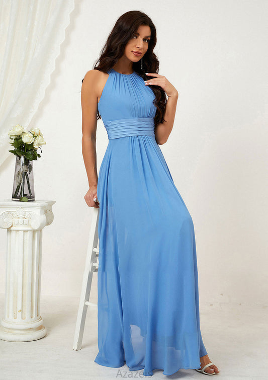 A-line Halter Sleeveless Chiffon Long/Floor-Length Bridesmaid Dresses With Pleated Jaylin DFP0025610