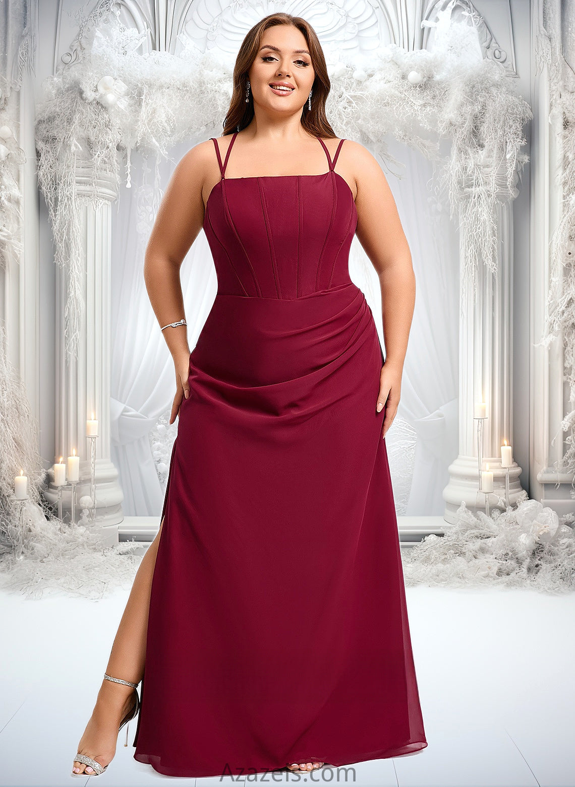 Alexis Trumpet/Mermaid Square Floor-Length Chiffon Bridesmaid Dress DFP0025826