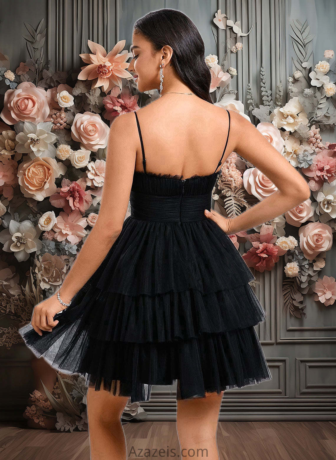 Madeleine Ball-Gown/Princess Scoop Short Tulle Homecoming Dress With Pleated Ruffle DFP0025648